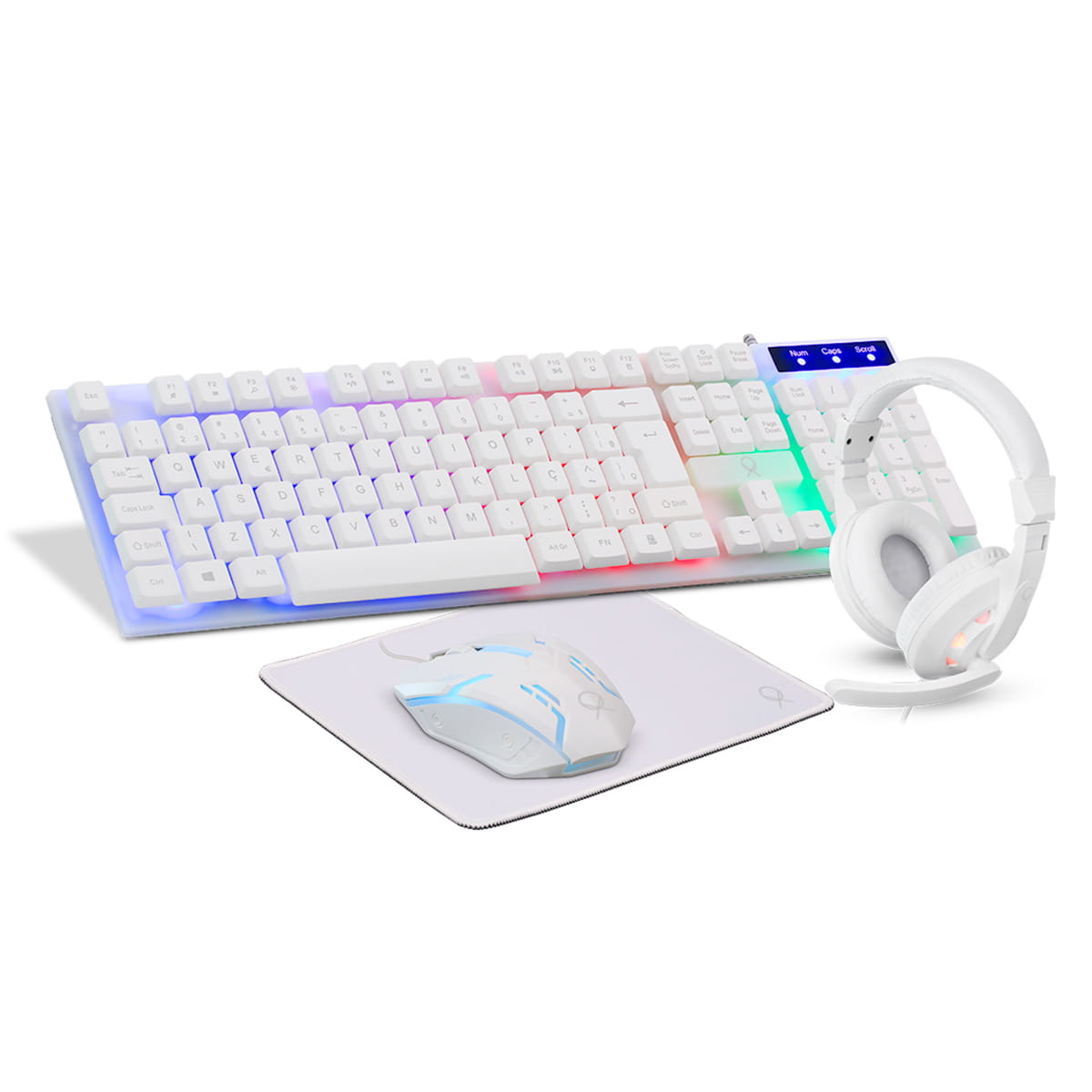 Kit Gamer OX Loot com Headset + Teclado + Mouse 1200DPI + Mousepad Branco