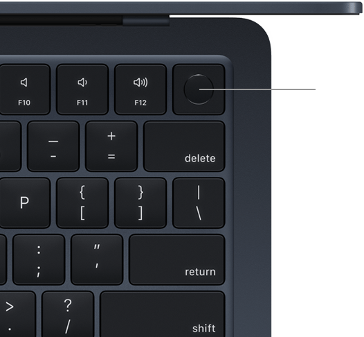 Imagem de cima do teclado do MacBook Air com Touch ID.