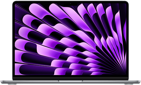 Imagem frontal do MacBook Air na cor cinza-espacial