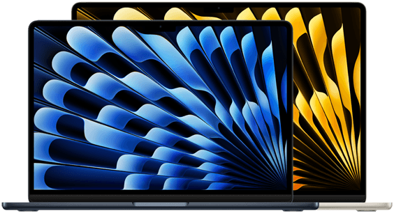 Imagem frontal dos modelos de 13 e 15 polegadas do MacBook Air
