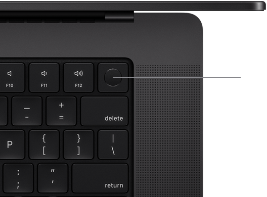 Imagem de cima do teclado do MacBook Pro com Touch ID