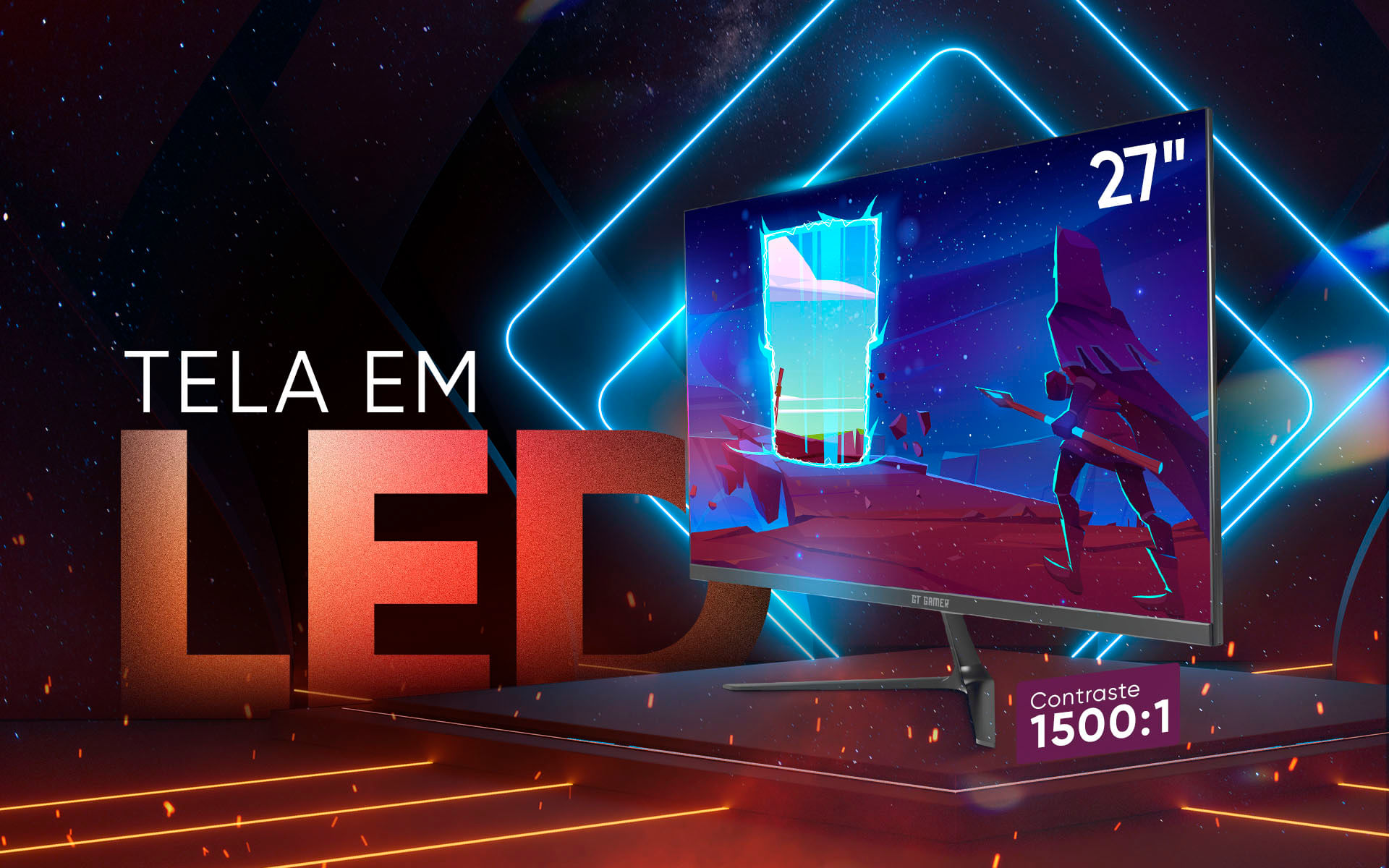Monitor Gamer 27 GT Gamer IPS Flat Full HD 144Hz 1ms, HDMI, DisplayPort, FreeSync, FlickerFree