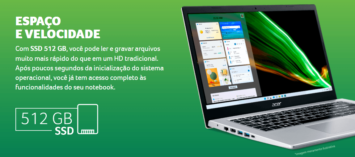 Notebook Acer Apire 5 A515-56G-519A, Intel Core i5–1135G7, Tela 15 Full HD, 8GB, 256 SSD, Windows 11, Prata - NX.AH4AL.00A