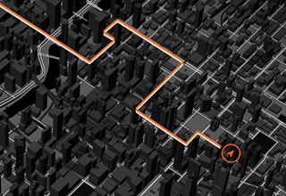 Mapa mostrando uma rota por uma área urbana densa para destacar a precisão do GPS.